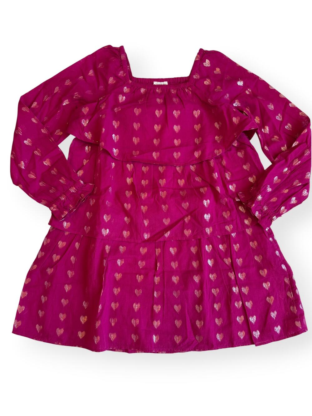 Crewcuts Girls Shimmer Tiered Hearts Dress Pink Size 8 NWT